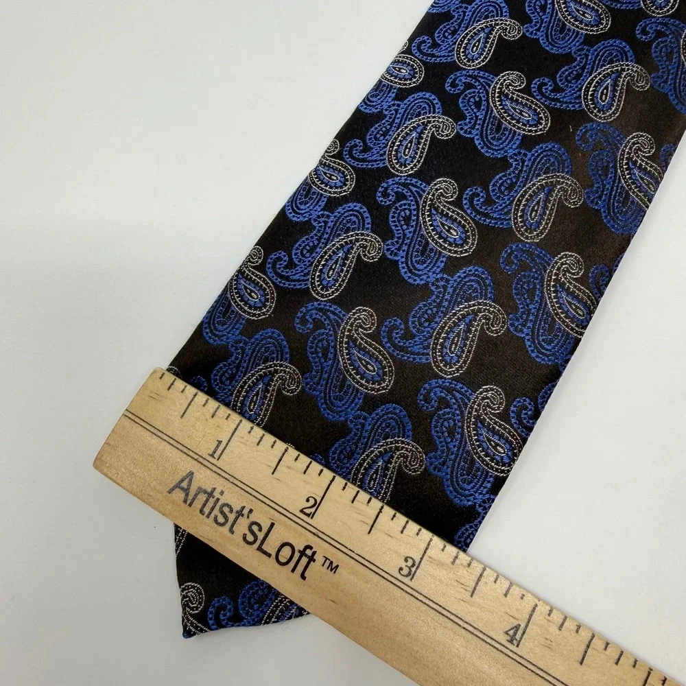 Canali Italy Mens Silk Paisley Necktie Brown Blue Silver Jacquard Classic Tie